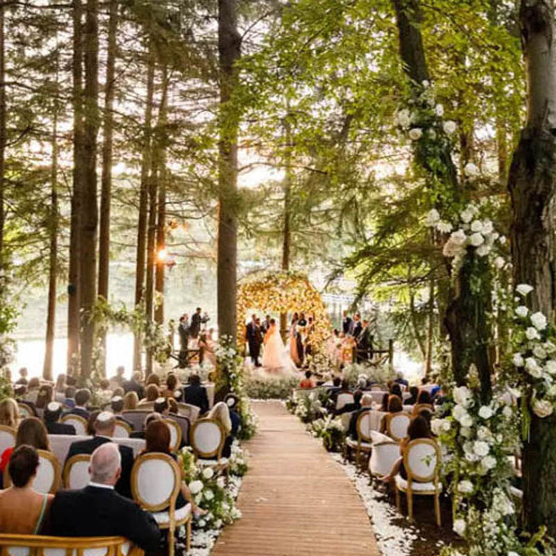 A wedding ceremony in the woods, eastern United States