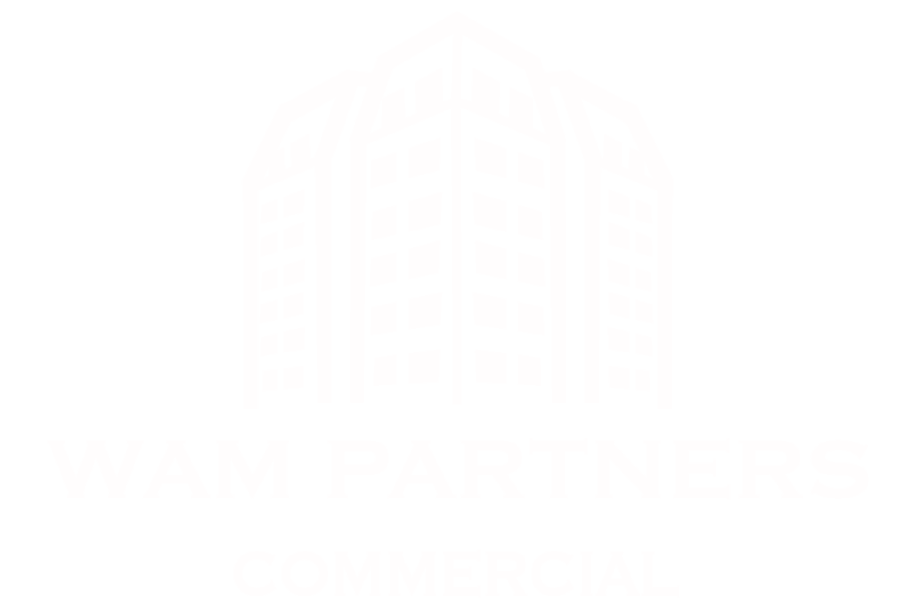 WAM Partners Commercial Listings represented by a white line art building icon