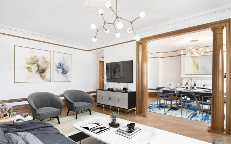Luxury furnished apartment inside the 575 West End Avenue building in upper west New York City