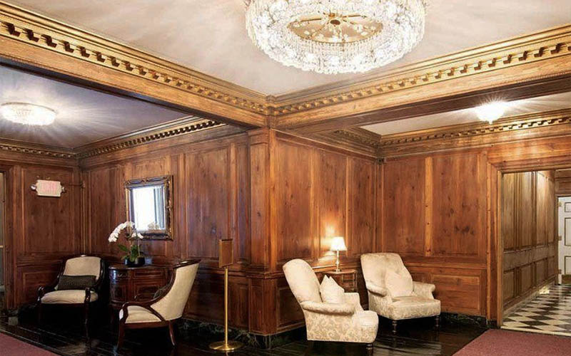Interior view of the elegant lobby inside the Meurice building in midtown New York City