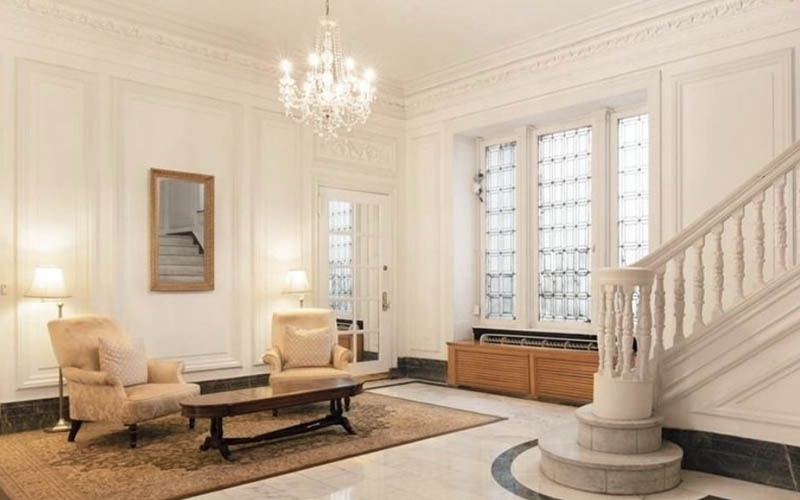 Elegant lobby inside the 575 West End Avenue building in upper west New York City
